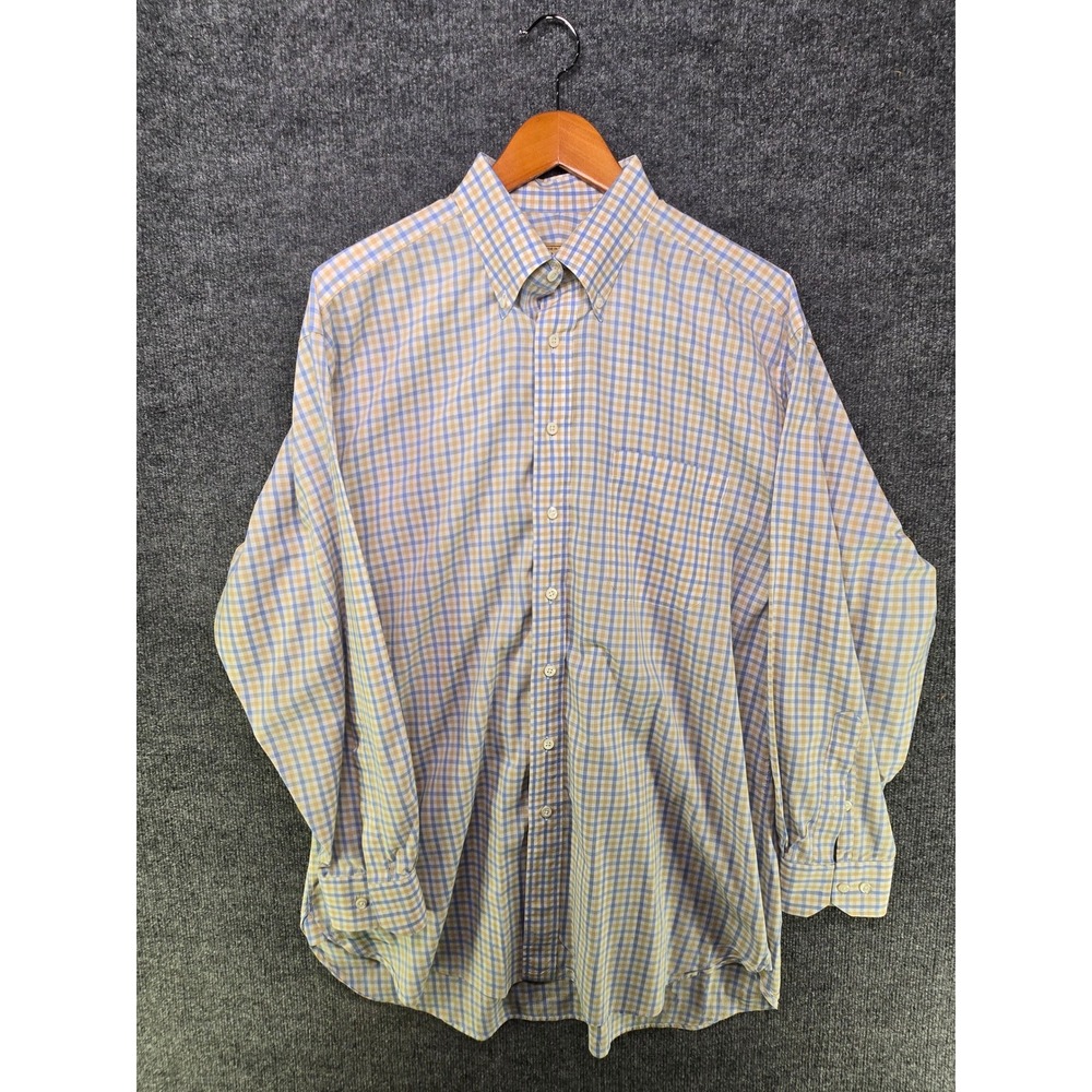 Paul Stuart Mens 16.5 33 Dress Shirt Blue Tan Check Cotton Button Down Canada